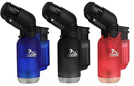 LUBINSKI 3 Pcs Cigar Lighter Windproof Butane Big Single Torch Jet Blue Flame Cigarette Lighter for Cigar Cooking BBQ Topsense (Multicolor sales)