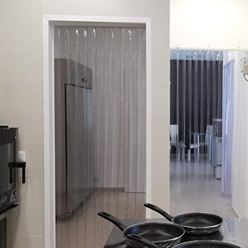 MOSCHITELLA Tenda a Bande PVC Trasparente per divisori, banchi frigo, Celle frigorifere, Laboratori comprensiva di Profilo già assemblata - Misura L 80 x 220 H