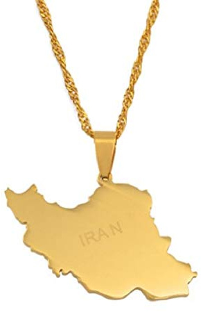 Quality Gold Iran Map Flag Necklace Pendant 45cm Chain Persian Persia Country UK Seller