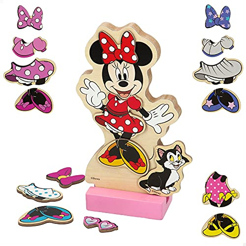 WOOMAX 48727 - Magnetisches Kinderpuzzle Minnie Mouse aus Holz, Disney-Figuren, inklusive 54 Teile, 22 x 30 cm, Naturholzpuzzle