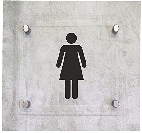 CARTELLO IN PLEXIGLASS SEGNALETICO - Toilette DONNA - Con Distanziali in acciaio inox e Stampa U.V. (20X20 CM)