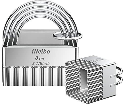 iNeibo Biscuit Cutter Set, Stainless Steel Cookie Cutter Square Scalloped Edge DIY Pastry Cutters Baking Molds with Handle for Dumpling Skin Cutters Muffins Crumpets Donuts Scones Kichen Baking