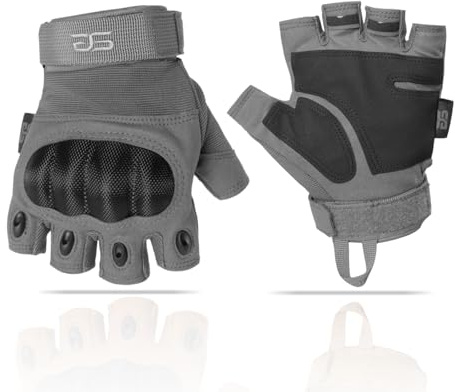 Glove Station The Combat - Fingerless Knuckle Tactical Gloves for Men - Motorcycle Gloves for Tactical Shooting, Airsoft, Hunting, Police Work and Hiking - Gray, X-Large