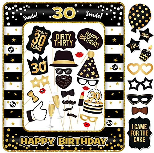 30. Geburtstag Fotobox Accessoires Männer 34 Stück Photobooth und 1 Stück Aufblasbarer Fotorahmen Photo Booth Geburtstag Deko 30 Geburtstag Frauen