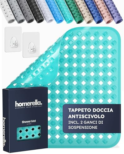 homerella Duschmatte rutschfest 53x53cm Antirutschmatte Dusche inkl 2 Haken | Antibakteriell, 100% BPA Frei & schimmelresistent - Rutschfeste Duschwanneneinlage Duscheinlage rutschfest maschinenwaschbar