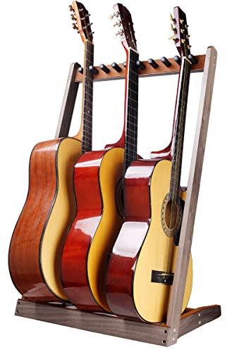 HilerPunk Gitarrenständer, Mehrere Gitarrenständer aus Holz,Gitarren Bodenständer mit Filzpad-Pick Slot und verstellbaren Schaumstoff-Holzpfählen,Mehrere Gitarrenhalter für Zuhause oder Studio