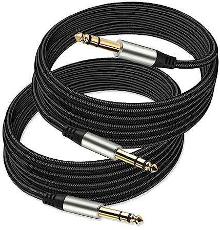Yueyinpu Pack of 2 TRS Instrument Cable 1/4 Inch Straight 6.35mm Male Jack Nylon Braided Studio Cord (6.6 Feet-2 Pack)