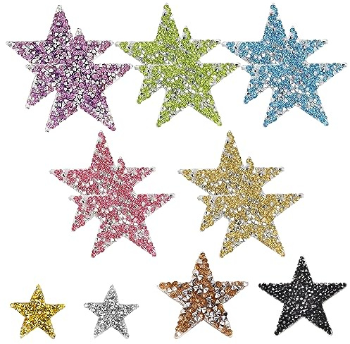 TAFACE 14 parches de estrellas brillantes para planchar, decoración de estrellas de estrás, parches de reparación de estrellas coloridas, parches termoadhesivos para ropa, para reparación