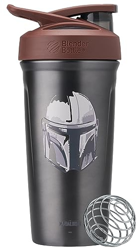 BlenderBottle Star Wars Sport Insulated Stainless Steel Shaker Bottle with Wire Whisk, 24-Ounce, Mandalorian Helmet, Protein Shakes & Hydration for Athletes & Fitness Enthusiasts, Lockable Lid
