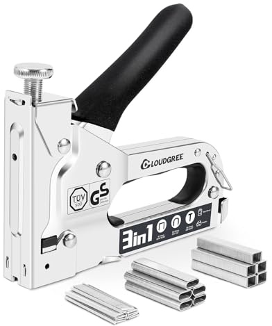 Cloudgree Pistola grapadora 3 en 1, kit de pistola de acero resistente con 1500 grapas, pistola grapadora de tapicería para madera, tapicería, vallas, muebles, decoración