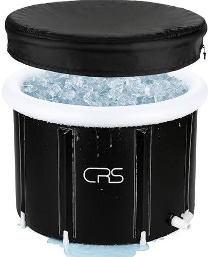 CRS ice bath tub | Tonne pour bain glacé portable | Baignoire de glace pour adultes | Fût de glace pour/Bassin de glace l'intérieur et l'extérieur | Idéal pour la méthode Wim Hof Noir+couvercle 90cm