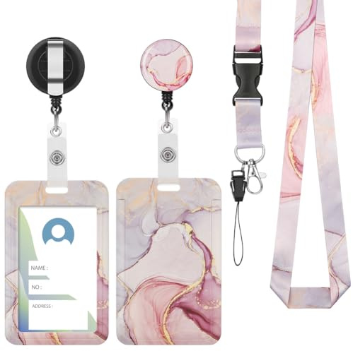 Vicloon Cordón con Portatarjeta, 2pcs Porta Tarjetas Identificativas, Cuello Cuerda para Tarjeta, con Cordones de Insignia, para Tarjeta de Identificación, Oficina(Rosa)