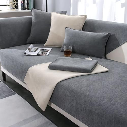 Xinwanhong Sofabezug Anti Rutsch, Vintage Design Sofaschutz Sofaschoner, Ecksofa L Form Sofaüberwurf, Hund Katze Überwurf Hundedecke, Sofa Schutzdecke, Waschbar Couchschoner, Grau, 70 * 70cm