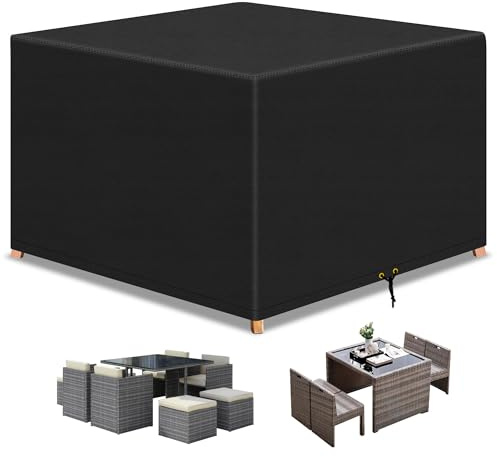 RICHIE Garden Furniture Covers Waterproof Garden Outdoor Table Cover 125x125x71cm, Heavy Duty 600D Oxford PU Coating for Furniture Sets Patio Table Cover Black