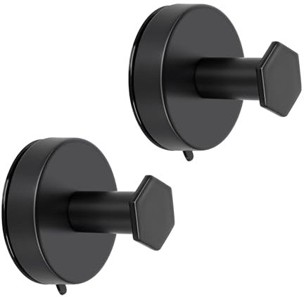Mooche 2PCS Suction Cup Hooks Suction Hooks Detachable and Reusable Suction Cup Towel Rail Black Self-Adhesive Waterproof Stainless Steel Heavy-Duty Hook, Used for Bathrooms and Kitchens