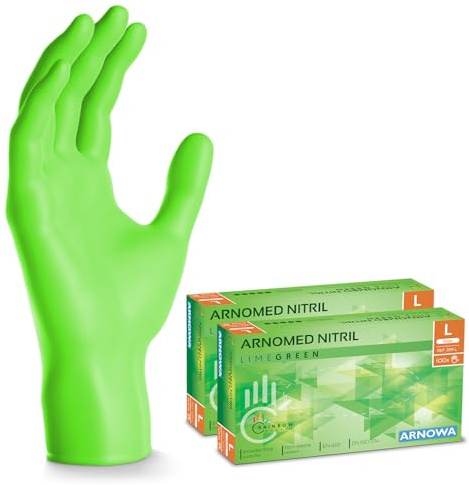 200x ARNOMED® Einweghandschuhe Grün, Nitril Handschuhe, Einmalhandschuhe L | Nitrilhandschuhe Einweg puderfrei, Gummihandschuhe Einweg, Schutzhandschuhe, Handschuhe Nitril in XS, S, M, L, XL