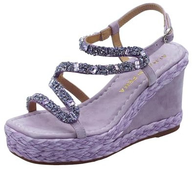 Alma en Pena V240978 Suede Lilac Sandalias Elegantes para Mujer Lila con Brillantes Lila, Lilac, 37 EU