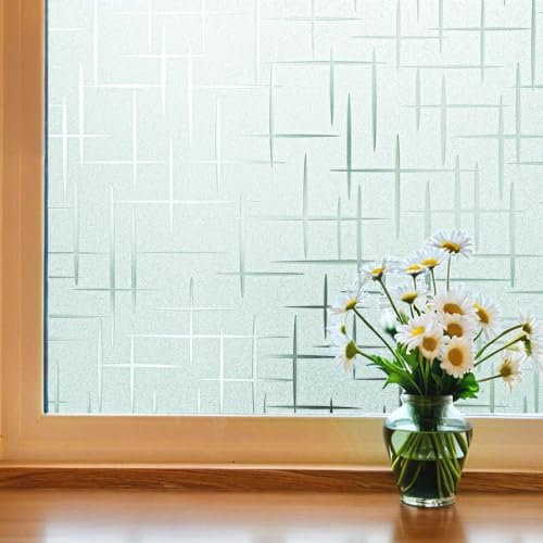 Linarun Fensterfolie Statisch Haftend Sichtschutzfolie Selbstklebend Klebefolie Milchglasfolie Fenster Folie Milchglas Dekofolie für Bad Küche Anti-UV Kreuz 30x200cm