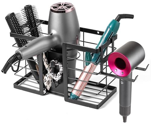 YUET Hair Dryer Holder Hairdryer Straightener Station, Wall Mounted/Self Adhesive Shelf Bracket Stand Hanger Organizer Blow Storage Cable Tidy Rack,For Dyson Supersonic Dressing Table Bathroom Black