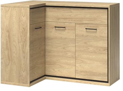 Lomadox Eckkommode Sideboard Eckschrank Kommode Wohnzimmerschrank Anrichte Aufbewahrunsschrank rechts in braun in Eiche