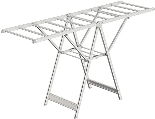Stendibiancheria pieghevole 157,5x76,5x105 cm, pieghevole, stendibiancheria ad ali di gabbiano a 2 livelli, stendibiancheria per interni/esterni, stendibiancheria in acciaio inossidabile, stendibianc