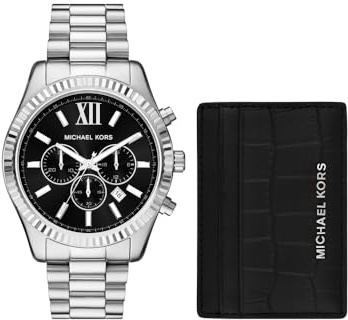 Michael Kors Lexington Watch für Herren, 44mm Quarz-Chronographenwerk mit Edelstahlarmband