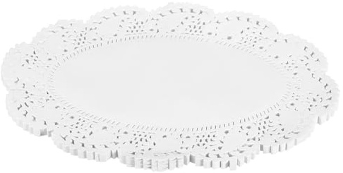 sourcing map Lot de 250 napperons ovales jetables en papier dentelle blanche de 16,5 x 22,9 cm pour mariage, anniversaire, gâteaux, desserts, vaisselle alimentaire