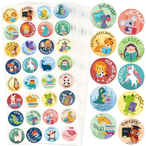 BOOMTOP 960 Stück Belohnungsaufkleber Tiere Motivationsaufkleber Kinder Lehrer Selbstklebend Belohnungssticker 2,5cm Grundschule Lehrerbedarf 32 Motive Deutsch Schule Sticker für Belohnung Motivation