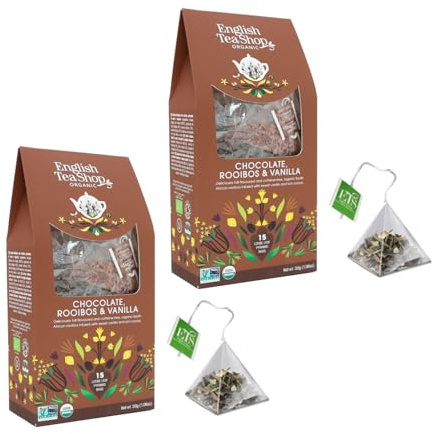 English Tea Shop® | Infuso Biologico Rooibos Cioccolato Vaniglia Senza Caffeina - 2 x 15 Piramidi di Tè | Tisana Aromi Cioccolato Vaniglia