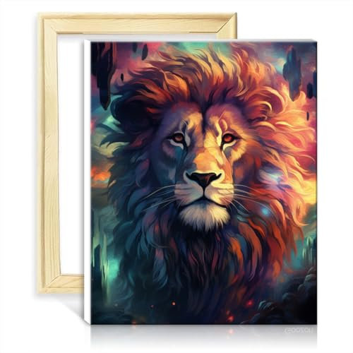 LiHEQING Ölgemälde „Löwen“, Malen nach Zahlen, für Erwachsene und Anfänger, mit Pinseln und Acrylfarbe auf Bild als Heimdekoration, Geschenk, ohne Rahmen (60 x 75 cm)
