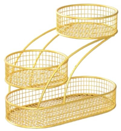 SiaBiced de 3 niveles, frutero, soporte para frutero, de alambre de hierro, multiusos, para encimera, verduras, Oro