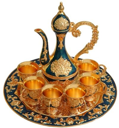 Sharplace Ensemble de Théière Turque Ensemble de Théière avec Plateau à Théière et 6 Tasses, Service à Café Turc, Ensemble de Tasses à Café pour Mariage, Pendai, Bleu