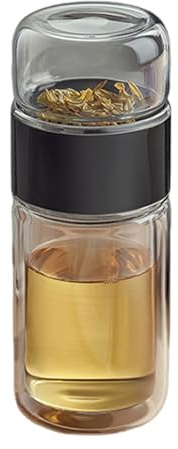 Bodhi2000 Botella de té fría al tacto, de vidrio de doble capa, infusor de doble capa, aislante, a prueba de fugas, portátil, taza de viaje con filtro de separación de agua, color negro, 500 ml
