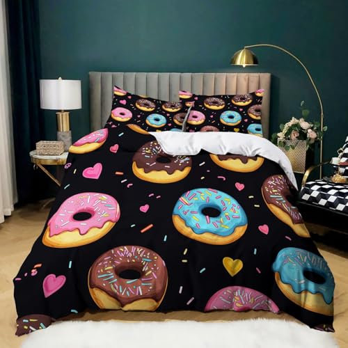 Copripiumino 250x200 ciambella dei cartoni animati Stampa Copripiumino Matrimoniale, Parure Copripiumino in Microfibra Ipoallergenico, 1 Copripiumone con Cerniera + 2 Federa 50x80 cm