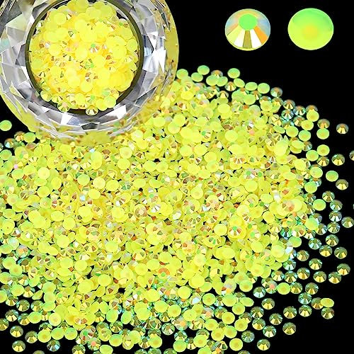 Wholesale Bulk Bags - 2000 unidades de diamantes de imitación de resina de 5 mm con parte trasera plana, redondos, citrino de gelatina AB no termoadhesivos para uñas, vasos, adornos brillantes, piedra