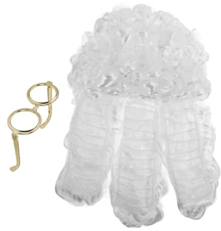 JOINPAYA Judge Wig Mit Goldrahmenbrille Langer Lockiger Perücke Für Halloween Kostümparty Und Rollenspiele Für Anwalt Und Richter Outfits Elastischer Sitz Für Kopfgrößen