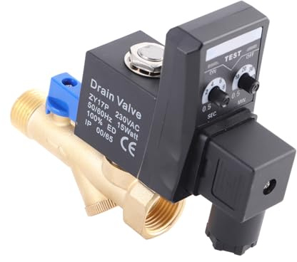 Vanne de Purge Automatique Électronique G1/2 DN15 pour Compresseur d'Air - Électrovanne Programmables avec Réglage Temps - Drain Valve Condensats AC230V