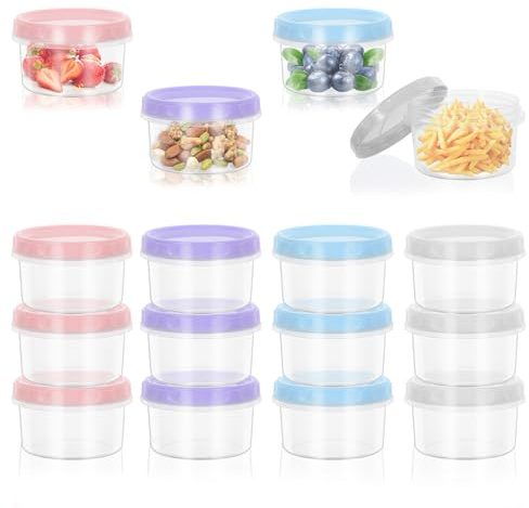 Fentar 16-Pack Kleine Dosen mit Deckel Plastik, Bunte Snackdosen, Wiederverwendbare Auslaufsichere Gefrierdosen Klein, Plastikbehälter für Mittagessen Joghurt Obst (250ML)