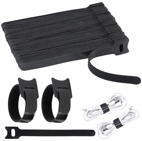 70 Piezas Reutilizables Bridas Velcro, 15cm Correas de Cable Multiusos, Bridas Nylon con Hebilla, Negro Nylon Ajustable Cables para Cables Ties Velcro para Oficina, Hogar Organización
