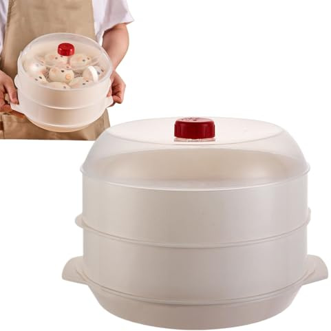 Duroecsain Cocido-Vapor, Cocina Vapor Doble Planta, Utensilio de Cocina para ollas Microondas Panes Aburbados Arroz Pescado Gachas
