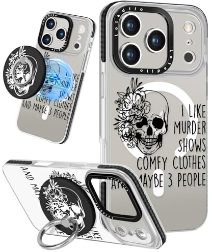 Lotadilo Case for iPhone 17 Pro Max Case Compatible with Magsafe Ring Holder Stand - for Women Skull Design TPU Phone Cover for Girls Girly Funny Fashion