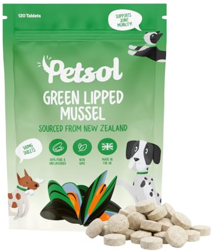 PetSol Green Lipped Mussel for Dogs, 120 Tablets. With Natural Joint Supplements for Dogs Glucosamine, Chondroitin and Omega 3 for Hip & Joint Care, Mobility & Vitality in Adult and Senior Dogs