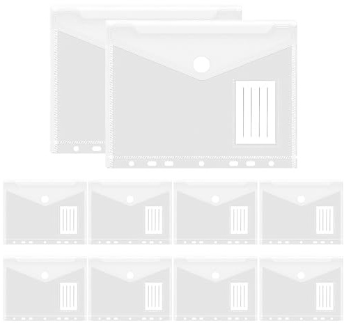 10 stycken A5-dokumentfickor med etikett, genomskinliga fickor A5 vattentät PP snabbhäftapparat, 7 hål dokumentmapp a5 arkiverbar, organisationsmapp transparent samlarmapp för kontor, skola och hem