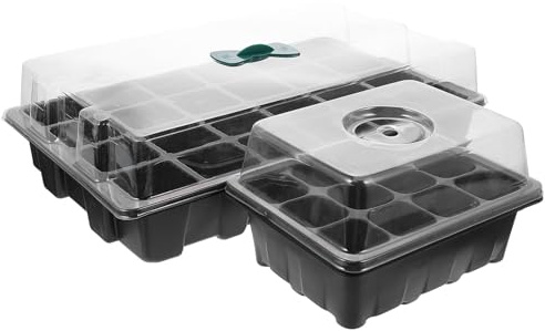 VICASKY Set da 2 Vassoi per la Germinazione delle Piante in Plastica Vassoi Multiforo per Semina 24 e 12 Scomparti Resistenti Traspiranti e a Risparmio Idrico per Giardinaggio e