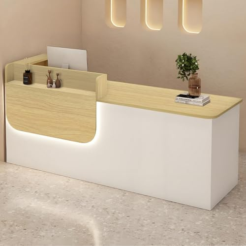 Empfangstheke mit abschließbarer Schublade und Schrank, Rezeptionstresen aus Massivholz mit LED-Beleuchtung, Empfangstheke mit Stauraum, 100–240 cm, geeignet für Büro, Salon, Lobby und Geschäft
