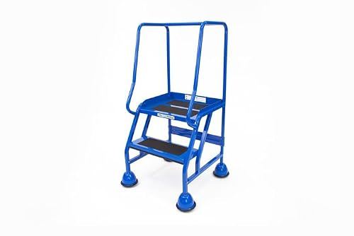 The Ramp People Warehouse Ladder - Mobile With Platform & Handrails - Steel Step Ladder (2 Treads (550mm Platform Height))