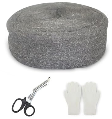 LANZLC Lana de Acero, 30M Lana de Acero Reutilizable Kit con Guantes y Tijeras, 0000 Acero Inoxidable para Abrillantar, Limpiar, Control de Roedores y Sellado de Huecos