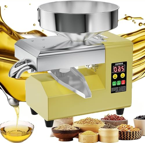 GZGHRZQS Elektrisk oljepress, elektrisk oljepressningsmaskin, 1 100 W, högt vridmoment 200 N, M, justerbar från 40 °C till 300 °C, produktion 5–9 kg/h, för jordnötter, kokos, Sesam