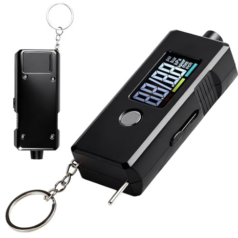 2 in 1 Digital Tyre Pressure Gauge and Tread Depth Gauge, Backlit LCD Tyre Checker for Car, Motorcycle, Van and Bike with Schrader Valves, Multi-Unit PSI/BAR/KPA, Portable Keyring Design