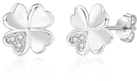 Estrellique Ohrstecker Silber 925, Hypoallergen 925 Sterling Silber Blumen/Pet Paw/Vierblättriger Ohrstecker für Damen Mädchen, Unisex Ziemliche 8mm Helix Tragus Knorpel Schlafen Ohrringe Stecker